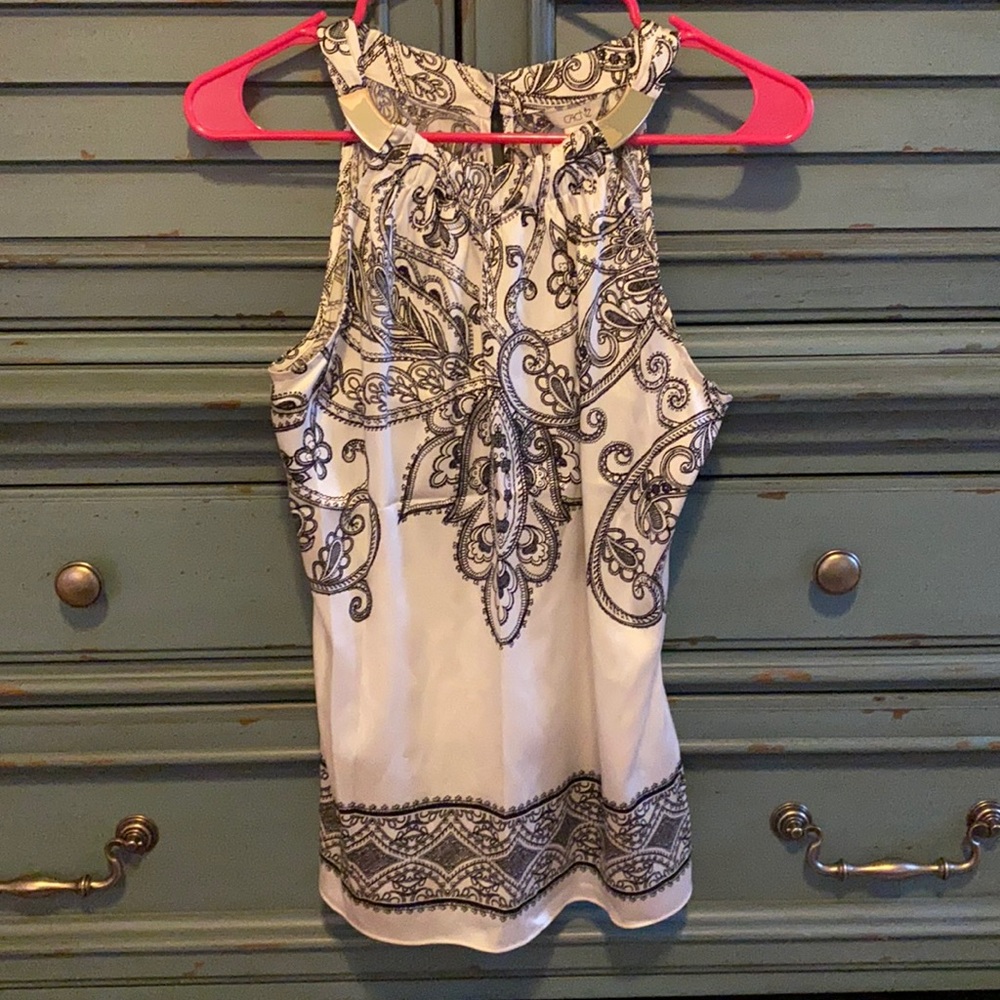 White and black XS top from Cache.